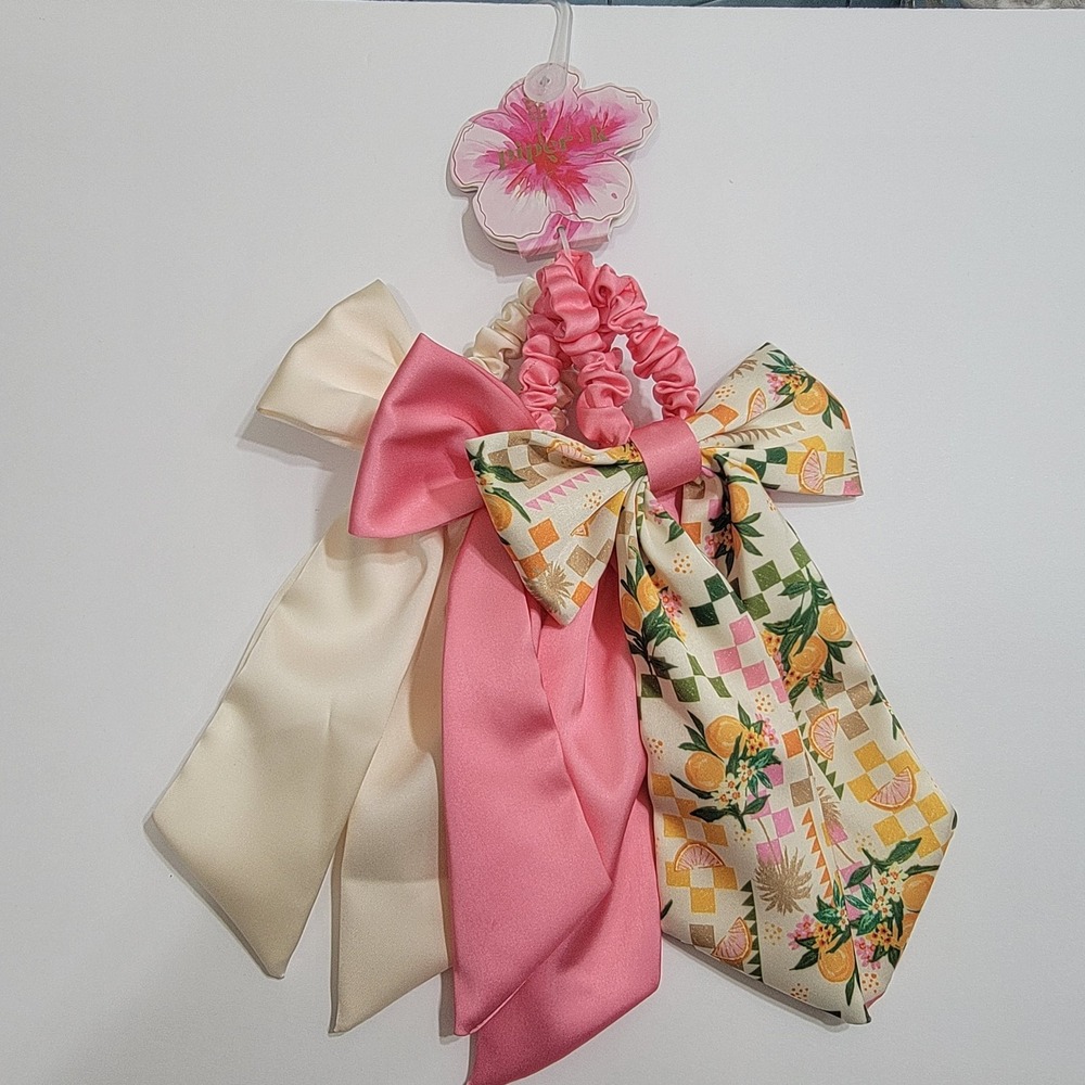 Piper K 3 Scrunchie Bows Set Lemons Floral Pink Yellow Summertime Hair Accessory